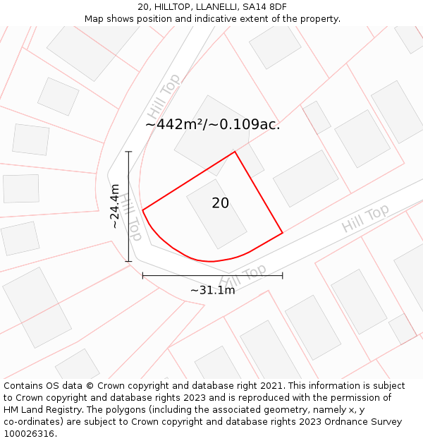 20, HILLTOP, LLANELLI, SA14 8DF: Plot and title map