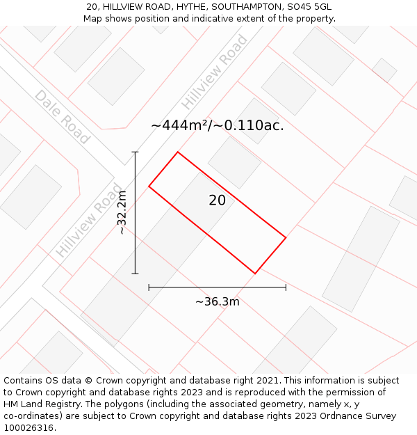 20, HILLVIEW ROAD, HYTHE, SOUTHAMPTON, SO45 5GL: Plot and title map