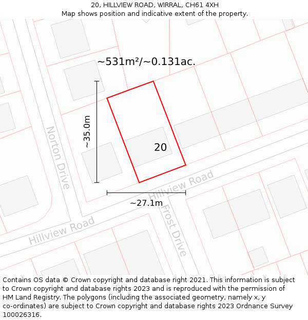 20, HILLVIEW ROAD, WIRRAL, CH61 4XH: Plot and title map