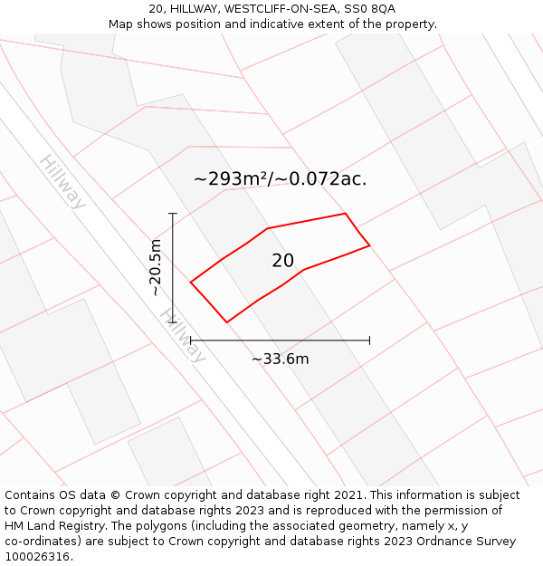 20, HILLWAY, WESTCLIFF-ON-SEA, SS0 8QA: Plot and title map