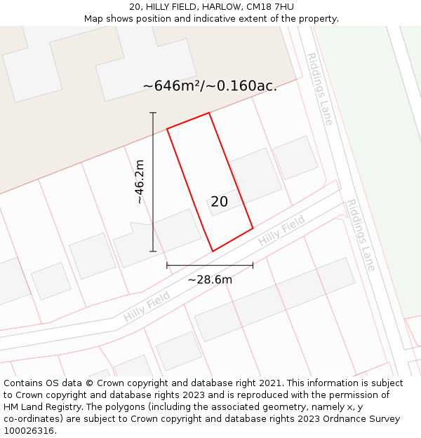 20, HILLY FIELD, HARLOW, CM18 7HU: Plot and title map