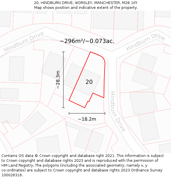 20, HINDBURN DRIVE, WORSLEY, MANCHESTER, M28 1XY: Plot and title map