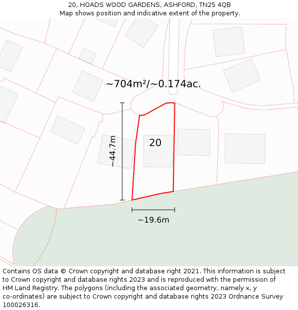 20, HOADS WOOD GARDENS, ASHFORD, TN25 4QB: Plot and title map