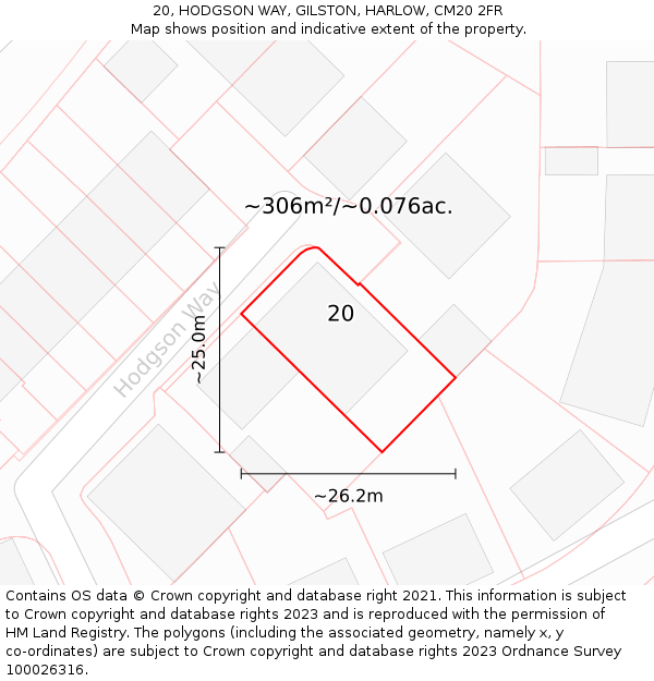 20, HODGSON WAY, GILSTON, HARLOW, CM20 2FR: Plot and title map