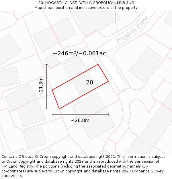 20, HOGARTH CLOSE, WELLINGBOROUGH, NN8 4UG: Plot and title map