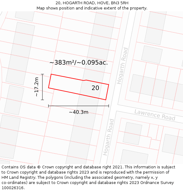 20, HOGARTH ROAD, HOVE, BN3 5RH: Plot and title map