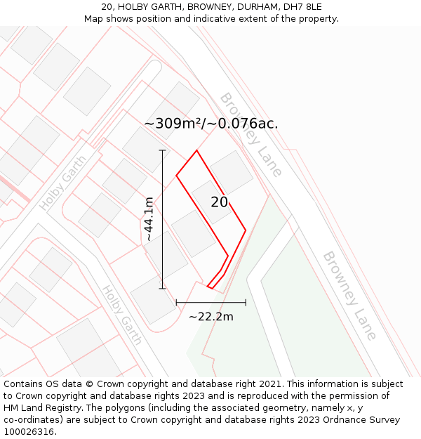 20, HOLBY GARTH, BROWNEY, DURHAM, DH7 8LE: Plot and title map