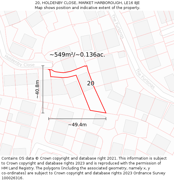 20, HOLDENBY CLOSE, MARKET HARBOROUGH, LE16 8JE: Plot and title map