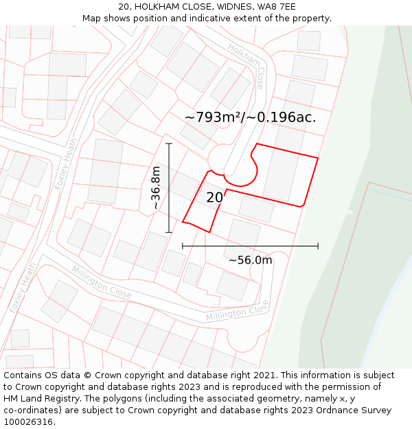 20, HOLKHAM CLOSE, WIDNES, WA8 7EE: Plot and title map
