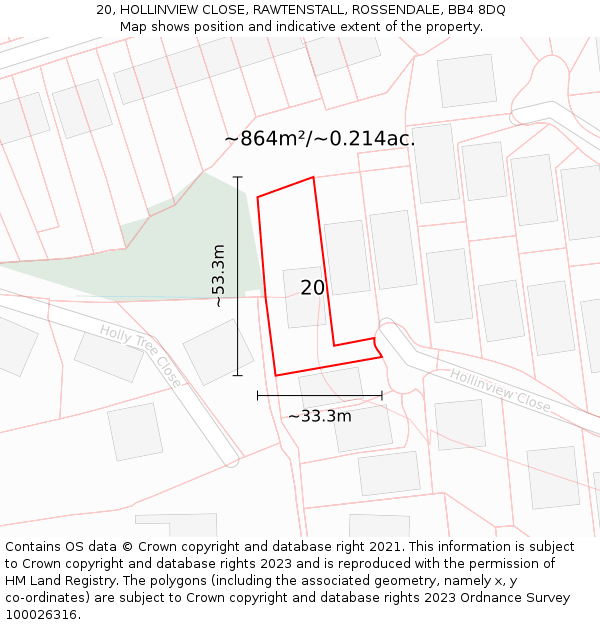 20, HOLLINVIEW CLOSE, RAWTENSTALL, ROSSENDALE, BB4 8DQ: Plot and title map
