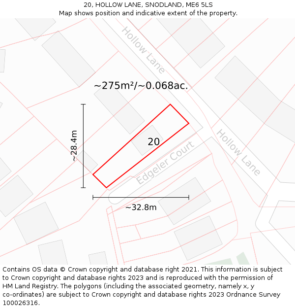 20, HOLLOW LANE, SNODLAND, ME6 5LS: Plot and title map