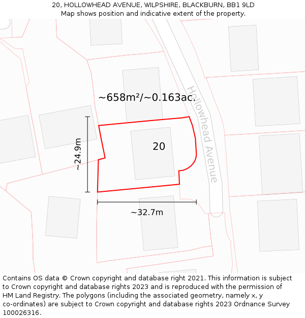 20, HOLLOWHEAD AVENUE, WILPSHIRE, BLACKBURN, BB1 9LD: Plot and title map