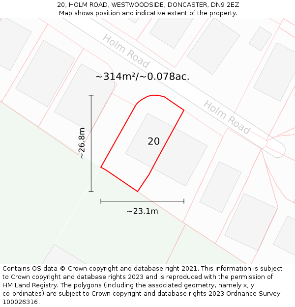 20, HOLM ROAD, WESTWOODSIDE, DONCASTER, DN9 2EZ: Plot and title map