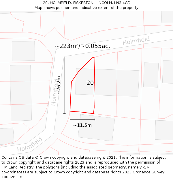 20, HOLMFIELD, FISKERTON, LINCOLN, LN3 4GD: Plot and title map