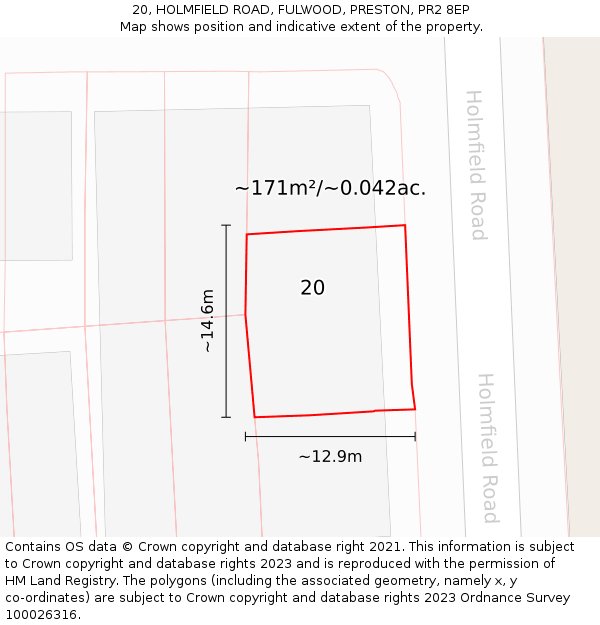 20, HOLMFIELD ROAD, FULWOOD, PRESTON, PR2 8EP: Plot and title map