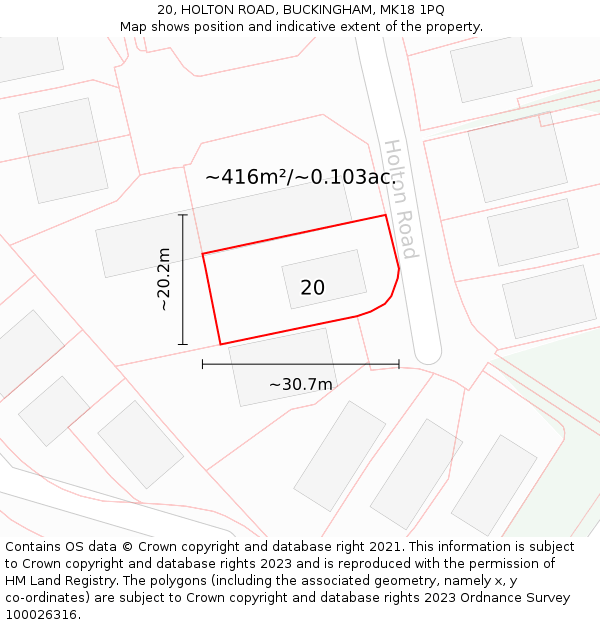 20, HOLTON ROAD, BUCKINGHAM, MK18 1PQ: Plot and title map