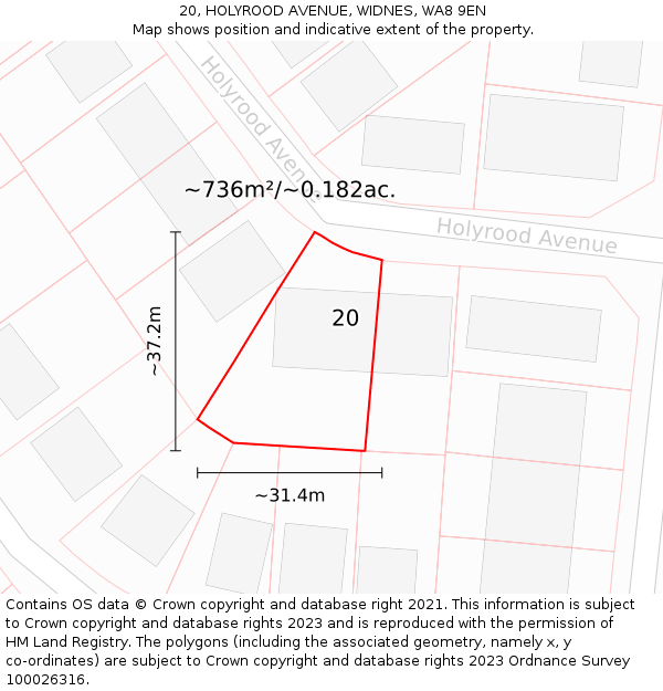 20, HOLYROOD AVENUE, WIDNES, WA8 9EN: Plot and title map