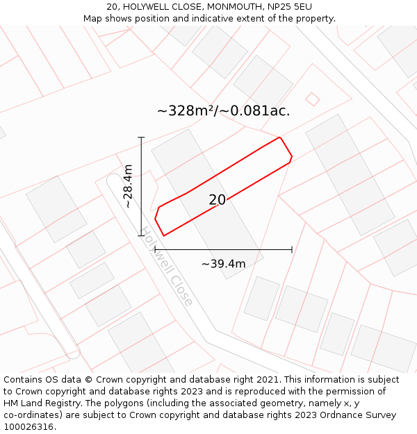 20, HOLYWELL CLOSE, MONMOUTH, NP25 5EU: Plot and title map