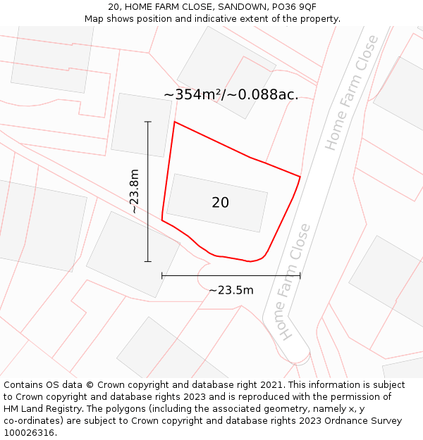 20, HOME FARM CLOSE, SANDOWN, PO36 9QF: Plot and title map