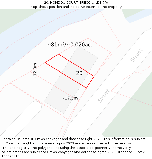 20, HONDDU COURT, BRECON, LD3 7JW: Plot and title map