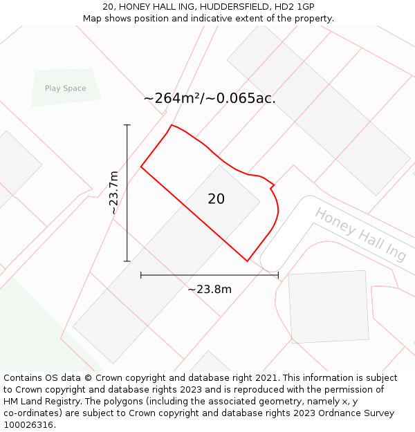 20, HONEY HALL ING, HUDDERSFIELD, HD2 1GP: Plot and title map