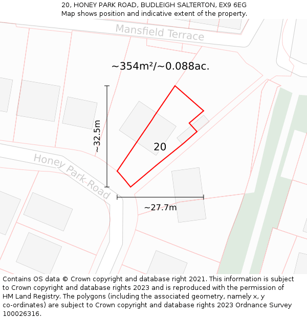 20, HONEY PARK ROAD, BUDLEIGH SALTERTON, EX9 6EG: Plot and title map