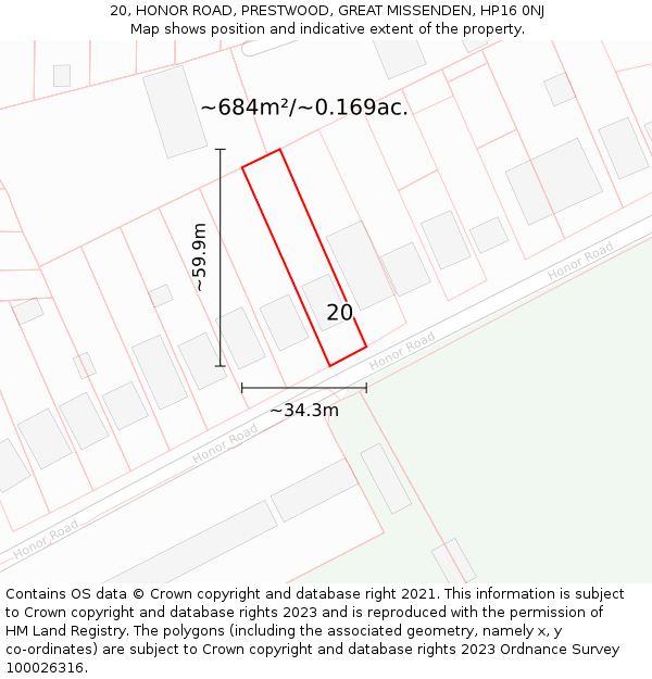 20, HONOR ROAD, PRESTWOOD, GREAT MISSENDEN, HP16 0NJ: Plot and title map