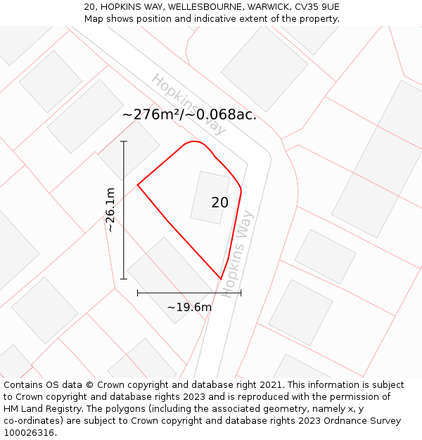 20, HOPKINS WAY, WELLESBOURNE, WARWICK, CV35 9UE: Plot and title map