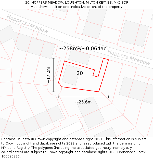 20, HOPPERS MEADOW, LOUGHTON, MILTON KEYNES, MK5 8DR: Plot and title map