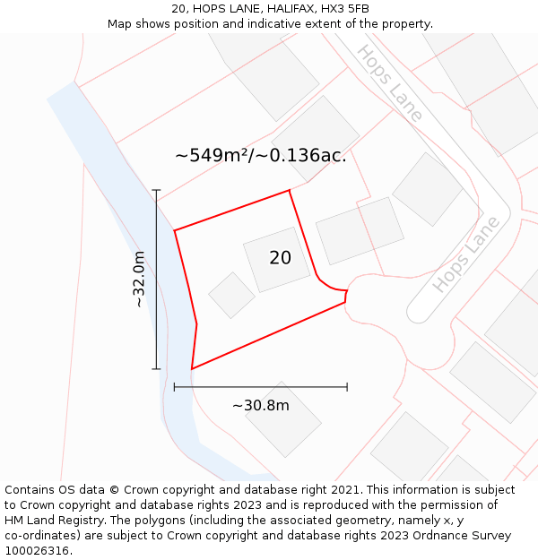 20, HOPS LANE, HALIFAX, HX3 5FB: Plot and title map