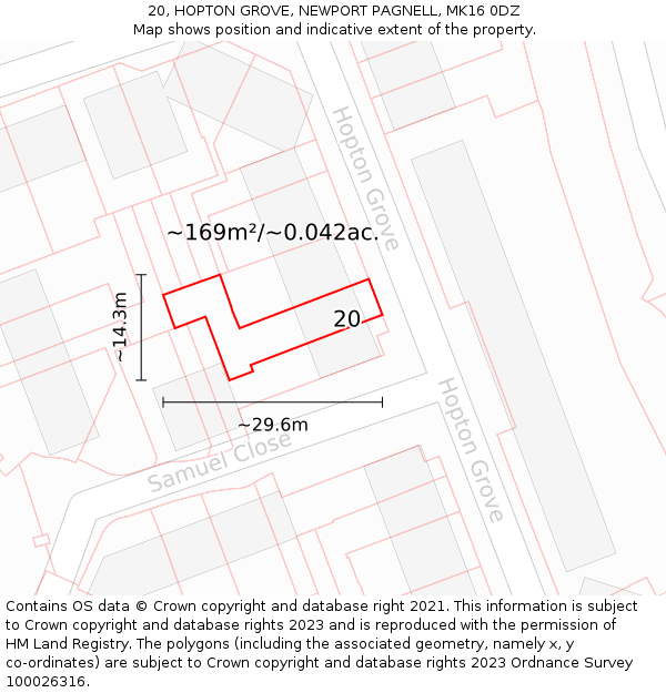 20, HOPTON GROVE, NEWPORT PAGNELL, MK16 0DZ: Plot and title map