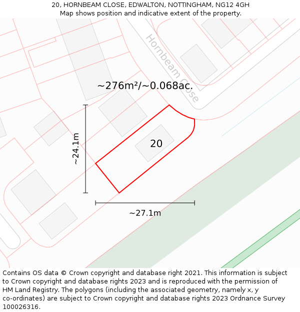 20, HORNBEAM CLOSE, EDWALTON, NOTTINGHAM, NG12 4GH: Plot and title map