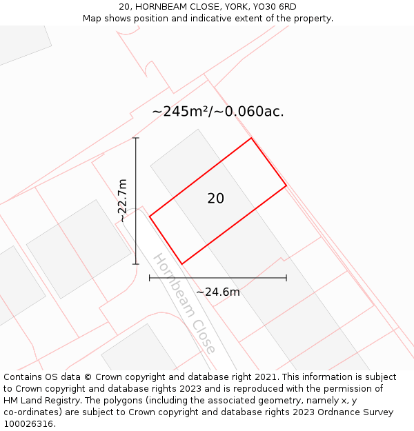 20, HORNBEAM CLOSE, YORK, YO30 6RD: Plot and title map