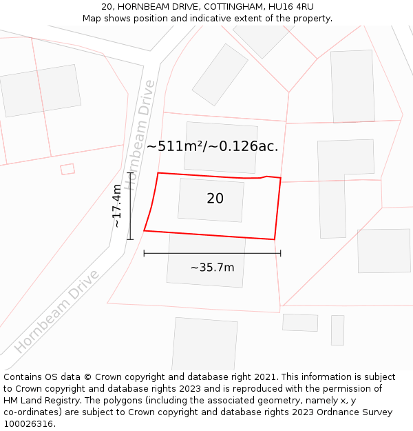 20, HORNBEAM DRIVE, COTTINGHAM, HU16 4RU: Plot and title map