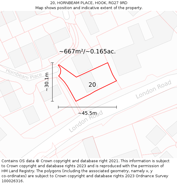 20, HORNBEAM PLACE, HOOK, RG27 9RD: Plot and title map