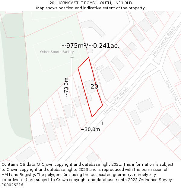 20, HORNCASTLE ROAD, LOUTH, LN11 9LD: Plot and title map