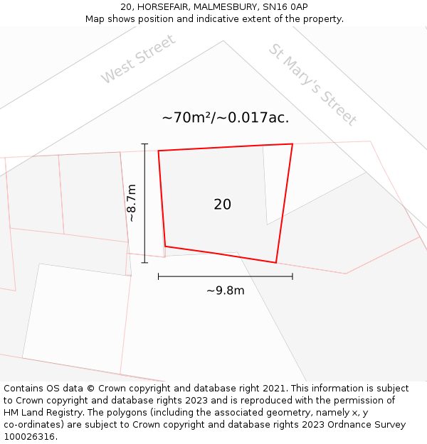 20, HORSEFAIR, MALMESBURY, SN16 0AP: Plot and title map