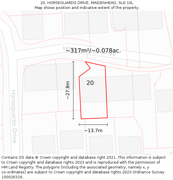 20, HORSEGUARDS DRIVE, MAIDENHEAD, SL6 1XL: Plot and title map