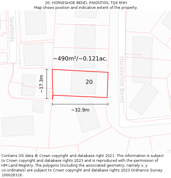20, HORSESHOE BEND, PAIGNTON, TQ4 6NH: Plot and title map