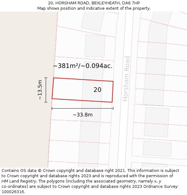 20, HORSHAM ROAD, BEXLEYHEATH, DA6 7HP: Plot and title map