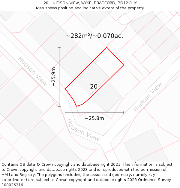 20, HUDSON VIEW, WYKE, BRADFORD, BD12 8HY: Plot and title map