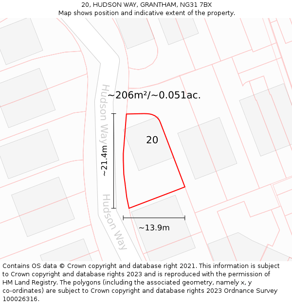 20, HUDSON WAY, GRANTHAM, NG31 7BX: Plot and title map