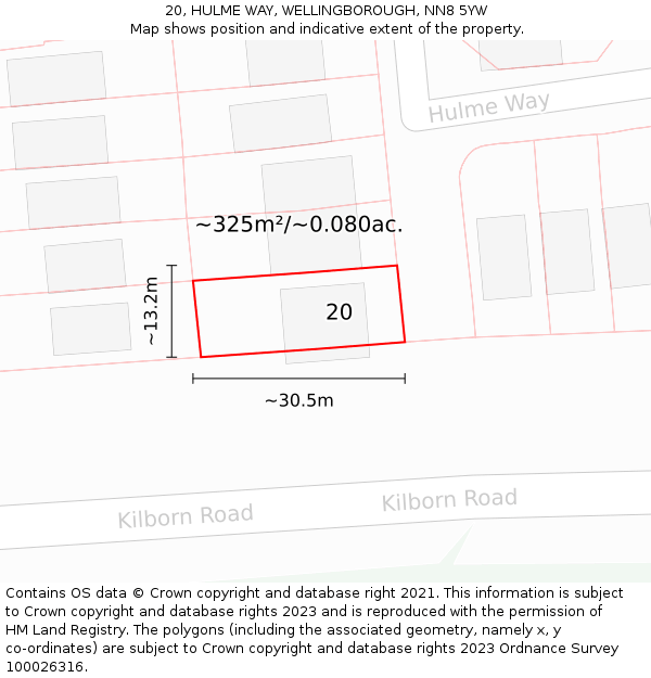 20, HULME WAY, WELLINGBOROUGH, NN8 5YW: Plot and title map