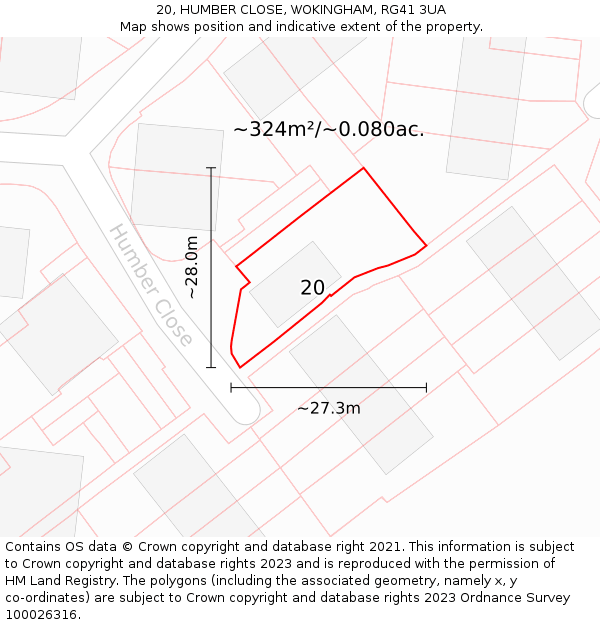 20, HUMBER CLOSE, WOKINGHAM, RG41 3UA: Plot and title map