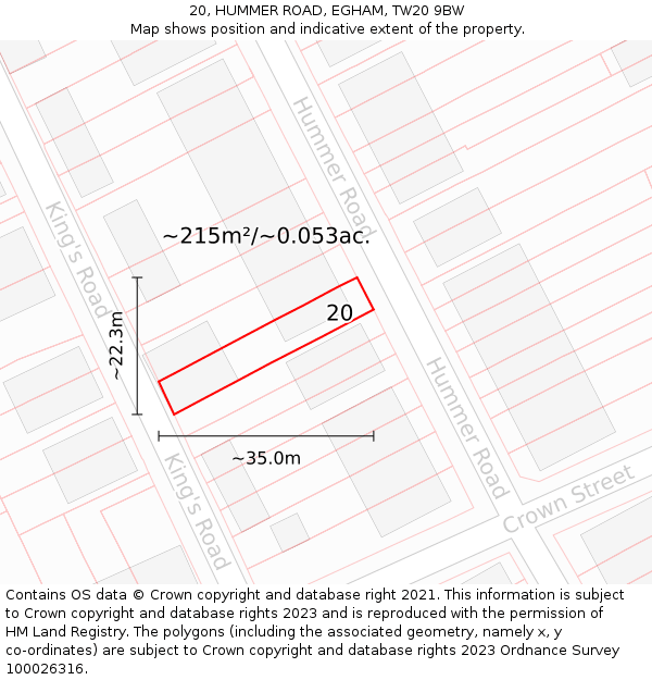 20, HUMMER ROAD, EGHAM, TW20 9BW: Plot and title map