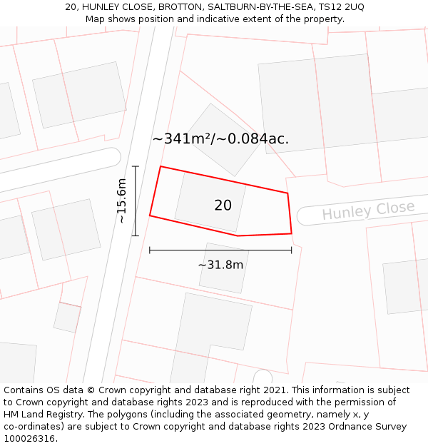 20, HUNLEY CLOSE, BROTTON, SALTBURN-BY-THE-SEA, TS12 2UQ: Plot and title map