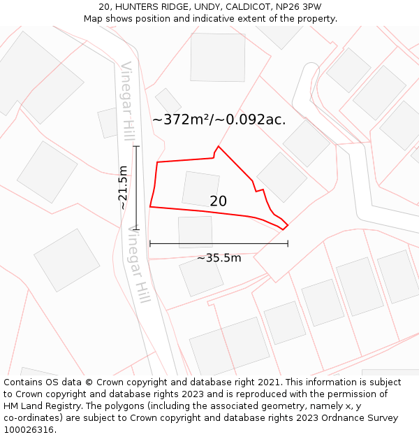 20, HUNTERS RIDGE, UNDY, CALDICOT, NP26 3PW: Plot and title map