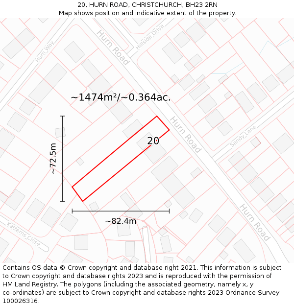 20, HURN ROAD, CHRISTCHURCH, BH23 2RN: Plot and title map