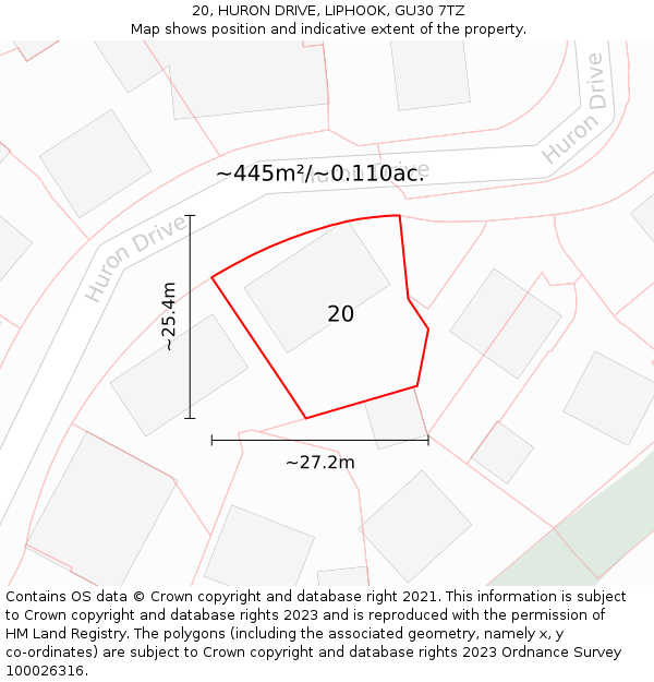 20, HURON DRIVE, LIPHOOK, GU30 7TZ: Plot and title map