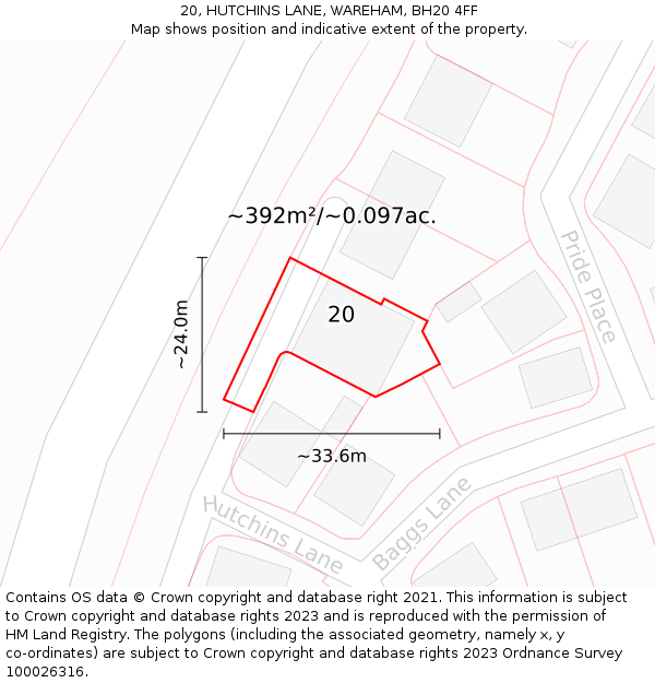 20, HUTCHINS LANE, WAREHAM, BH20 4FF: Plot and title map